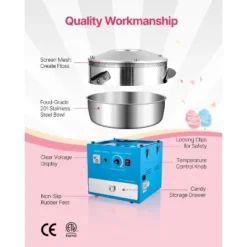 VEVOR Electric Cotton Candy Machine, 1000W Commercial Candy Floss Maker With 20.5 In Stainless Steel Bowl, Sugar Scoop, And Drawer, Blue -Vevor GUEST 2e2249ee 714f 4799 a53d e1936cf817e1