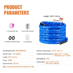 VEVOR 50ft Heated Water Hose For RV, Heated Drinking Water Hose With Corrugated Cover Antifreeze To -45°F, Automatic Self-regulating, 5/8" I.D. Blue -Vevor GUEST 2e82d92f ee3d 4c2a 832a 53845da66132