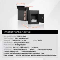 VEVOR Through The Wall Drop Box, Heavy Duty Steel Through The Wall Mailbox With 2.8-7.9" 13" Combination Lock, 13x7x17" Mail Drop Box, Black -Vevor GUEST 2e835cdc 0daa 4b33 801b 6d9fb761f2ef