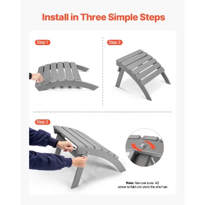 VEVOR Adirondack Ottoman, 21.5L X 18.9W X 14.8H Inch HDPE Plastic Folding Adirondack Ottoman, Weather-Resistant Foot Rest For Adirondack Chair, Gray 4 VEVOR Adirondack Ottoman, 21.5L X 18.9W X 14.8H Inch HDPE Plastic Folding Adirondack Ottoman, Weather-Resistant Foot Rest For Adirondack Chair, Gray - Image 4