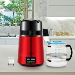 VEVOR 1.1Gal Water Distiller, 0.3Gal/H,750W Distilled Water Maker Machine 0-99H Timing Setting Temp Display, 304 Stainless Steel Countertop Distiller