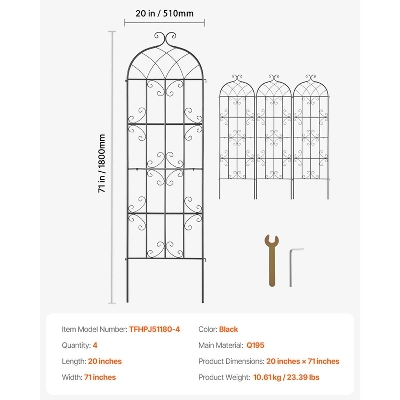 VEVOR Garden Trellis For Climbing Plants, 71 X 20 In, 4 Packs Rustproof Metal Garden Flower Trellis, Outdoor Climbing Rose Trellis Cucumbers Support 7 VEVOR Garden Trellis For Climbing Plants, 71 X 20 In, 4 Packs Rustproof Metal Garden Flower Trellis, Outdoor Climbing Rose Trellis Cucumbers Support - Image 7