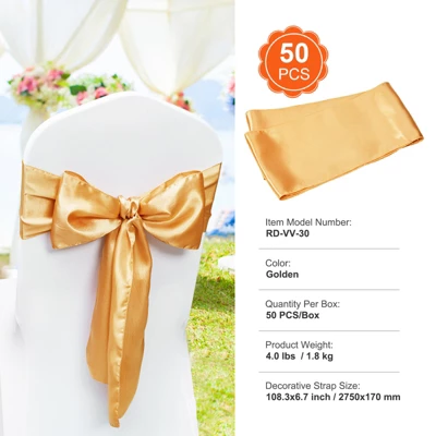VEVOR Stretch Spandex Chair Sashes Bows, Chair Slipcover And Stretch Chair Sash, Elastic Chair Bands, Fitting Wedding, Holiday, (50 PCS Gold) 7 VEVOR Stretch Spandex Chair Sashes Bows, Chair Slipcover And Stretch Chair Sash, Elastic Chair Bands, Fitting Wedding, Holiday, (50 PCS Gold) - Image 7