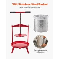 VEVOR 3.69 Gal/14L Fruit Wine Press, Stainless Steel Basket, Manual Juice Maker, Cider Apple Grape Tincture Making Press, Red -Vevor GUEST 30115a33 bc22 491a ad82 2d8f47b2325c