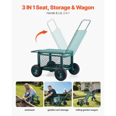 VEVOR Rolling Garden Cart With Seat, Metal Rolling Garden Work Seat With Wheels, Supports Up To 400 LBS, Heavy Duty Gardening Cart Scooter, Green 6 VEVOR Rolling Garden Cart With Seat, Metal Rolling Garden Work Seat With Wheels, Supports Up To 400 LBS, Heavy Duty Gardening Cart Scooter, Green - Image 6