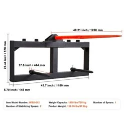 VEVOR 49" Hay Spear, Bale Spears 1600lbs Loading Capacity, Skid Steer Loader Tractor Attachment With 2pcs 17.5" Stabilizer Spears, Black -Vevor GUEST 304a287e 7497 4a79 bbda bdbabbbee2b0