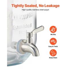 VEVOR Beverage Dispenser, 2 Pack 1 Gallon Drink Dispensers For Parties, Glass Juice Dispenser With Wood Stand, Stainless Steel Spigot,Infuser, Clear -Vevor GUEST 3157d5ed 2b39 428b a5d3 420b286b1d1e