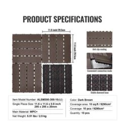 VEVOR Interlocking Deck Tiles Plastic Wood, 10 Pack,12"x12" 10 Sq. Ft Waterproof Outdoor Flooring All Weather Use,Patio Floor Decking Covering Tiles 14 VEVOR Interlocking Deck Tiles Plastic Wood, 10 Pack,12"x12" 10 Sq. Ft Waterproof Outdoor Flooring All Weather Use,Patio Floor Decking Covering Tiles -Vevor GUEST 31605b9c 3641 4bdd 9162 e89f34332c82