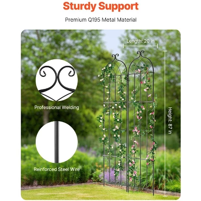 VEVOR Garden Trellis For Climbing Plants, 87 X 20 In, 2 Packs Rustproof Metal Garden Flower Trellis, Outdoor Climbing Rose Trellis Cucumbers Support 2 VEVOR Garden Trellis For Climbing Plants, 87 X 20 In, 2 Packs Rustproof Metal Garden Flower Trellis, Outdoor Climbing Rose Trellis Cucumbers Support - Image 2