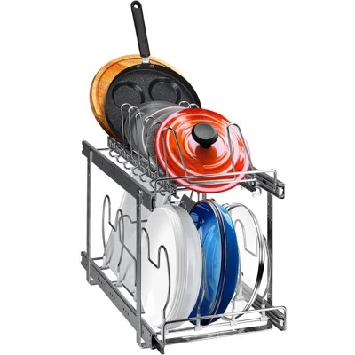 VEVOR Pan And Pot Rack, 2-Tier Expandable Pull Out Under Cabinet Organizer, Cookie Sheet Baking Pans Tray Racks, Adjustable Wire Dividers 8 VEVOR Pan And Pot Rack, 2-Tier Expandable Pull Out Under Cabinet Organizer, Cookie Sheet Baking Pans Tray Racks, Adjustable Wire Dividers - Image 8