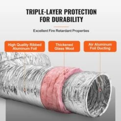 VEVOR Dryer Vent Hose, 8'' Insulated Flexible Duct 25FT Long With 2 Duct Clamps, Heavy-Duty Three Layer Protection, Silver -Vevor GUEST 32417bda cece 40f2 a3c6 afc72e499a99