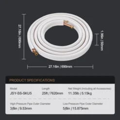 VEVOR 25FT Mini Split Line Set, 3/8" & 5/8" O.D Copper Pipes Tubing And Triple-Layer Insulation, For Mini Split Air Conditioning Refrigerant, White 14 VEVOR 25FT Mini Split Line Set, 3/8" & 5/8" O.D Copper Pipes Tubing And Triple-Layer Insulation, For Mini Split Air Conditioning Refrigerant, White -Vevor GUEST 3398198c 33cf 4ec2 9529 ba3d41960806