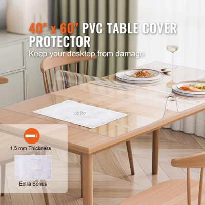 VEVOR Plastic Table Cover, 40 X 60 Inch 1.5 Mm Thick Clear Table Protector, Rectangle PVC Desk Mat, Waterproof & Easy Cleaning, Transparent 2 VEVOR Plastic Table Cover, 40 X 60 Inch 1.5 Mm Thick Clear Table Protector, Rectangle PVC Desk Mat, Waterproof & Easy Cleaning, Transparent - Image 2
