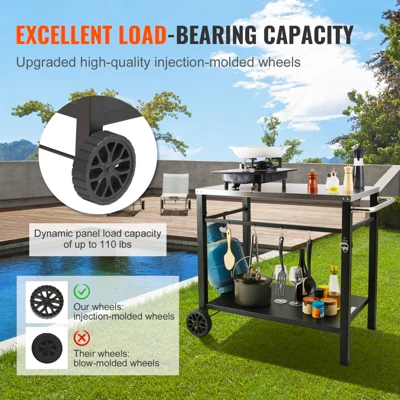 VEVOR Outdoor Grill Dining Cart With Double-Shelf, BBQ Movable Food Prep Table, Multifunctional Stainless Steel Table Top, Portable Modular Carts 5 VEVOR Outdoor Grill Dining Cart With Double-Shelf, BBQ Movable Food Prep Table, Multifunctional Stainless Steel Table Top, Portable Modular Carts - Image 5