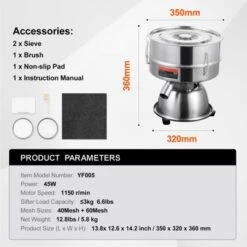 VEVOR Automatic Electric Vibrating Sieve, Stainless Steel Sifter Shaker Machine With 40+60 Mesh, 45W Automatic Powder Sifter Machine Countertop 14 VEVOR Automatic Electric Vibrating Sieve, Stainless Steel Sifter Shaker Machine With 40+60 Mesh, 45W Automatic Powder Sifter Machine Countertop -Vevor GUEST 34315041 687b 4605 8a84 31a58ac6374a