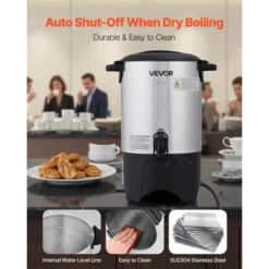 VEVOR Commercial Coffee Urn, 30 Cup 4.5 L Hot Beverage Dispenser With Dripless Faucet, Quick-Brewing Commercial Coffee Maker, Silver -Vevor GUEST 3434b0dd c27d 46d7 ae99 f1133395fb93