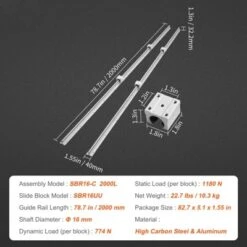 VEVOR Linear Guide Rail Set, SBR16 2000mm, 2 PCS 78.7 In/2000 Mm SBR16 Guide Rails And 4 PCS SBR16UU Slide Blocks, Linear Rails And Bearings Kit 14 VEVOR Linear Guide Rail Set, SBR16 2000mm, 2 PCS 78.7 In/2000 Mm SBR16 Guide Rails And 4 PCS SBR16UU Slide Blocks, Linear Rails And Bearings Kit -Vevor GUEST 3469f6e3 30f1 4f06 bd36 cc7918303442