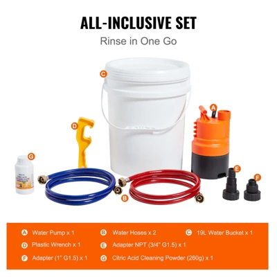VEVOR Tankless Water Heater Flushing Kit, Includes Efficient Pump & 5 Gallon Pail & 2 Hoses & Descaling Powder, Orange 3 VEVOR Tankless Water Heater Flushing Kit, Includes Efficient Pump & 5 Gallon Pail & 2 Hoses & Descaling Powder, Orange - Image 3