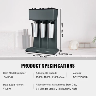 VEVOR Milkshake Maker, 375W X 3 Electric Milkshake Machine, Triple Heads Drink Mixer Blender Machine, 3-Speed Milkshake Mixer 7 VEVOR Milkshake Maker, 375W X 3 Electric Milkshake Machine, Triple Heads Drink Mixer Blender Machine, 3-Speed Milkshake Mixer - Image 7
