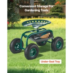 VEVOR Rolling Garden Cart With Swivel Seat, Heavy Duty Garden Seat With Storage Basket & Tool Tray, 300 Lbs Weight Capacity, Green -Vevor GUEST 354c5080 4860 4220 84e1 195a1ced62b0