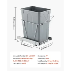 VEVOR Pullout Trash Can For Kitchen Cabinets, 35 QT Garbage Waste Recycling Bin, Under Mount Waste Container, Gray -Vevor GUEST 36301c04 2138 4676 8ec4 45713651c3ea