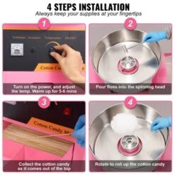 VEVOR Electric Cotton Candy Machine With Cart, 1000W Commercial Floss Maker With Stainless Steel Bowl, Sugar Scoop And Drawer, Pink -Vevor GUEST 363594cc 3a1e 4216 b743 22549f0c6996