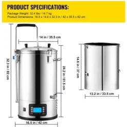VEVOR Electric Brewing System, 9.2 Gal/35 L Brewing Pot, All-in-One Home Beer Brewer With Pump, Mash Boil Device, Auto/Manual Mode 100-1800W, Silver -Vevor GUEST 3636f703 d8fb 46a3 913e 7b52860755a9