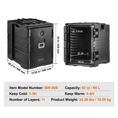 VEVOR Insulated Food Pan Carrier, 82 Qt Hot Box For Catering, LLDPE Food Box Carrier With Double Buckles, Front Loading Food Warmer, Black 7 VEVOR Insulated Food Pan Carrier, 82 Qt Hot Box For Catering, LLDPE Food Box Carrier With Double Buckles, Front Loading Food Warmer, Black - Image 7