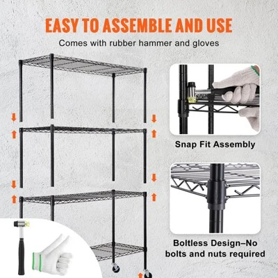 VEVOR Storage Shelving Unit With Wheels, 4-Tier Adjustable, 700 Lbs Capacity, Heavy Duty Garage Shelves Metal Organizer Wire Rack, Black 4 VEVOR Storage Shelving Unit With Wheels, 4-Tier Adjustable, 700 Lbs Capacity, Heavy Duty Garage Shelves Metal Organizer Wire Rack, Black - Image 4