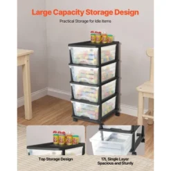 VEVOR Plastic Storage Drawers Cart, 4 Drawers Storage Organizer With Wheels, Rolling Closet Organization And Storage Dividers, Transparent&Black -Vevor GUEST 371b7c41 841e 4b3d 91fa 146e599c4322