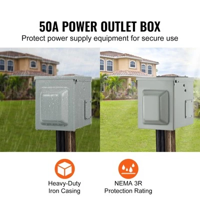 VEVOR 50 Amp RV Power Outlet Box, 125/250 Volt, Enclosed Lockable Outdoor RV Receptacle Box, NEMA 14-50R Weatherproof Electrical Panel, Gray 2 VEVOR 50 Amp RV Power Outlet Box, 125/250 Volt, Enclosed Lockable Outdoor RV Receptacle Box, NEMA 14-50R Weatherproof Electrical Panel, Gray - Image 2