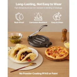 VEVOR Tortilla Press, 8 Inch Cast Iron Tortilla And Roti Maker, Heavy Duty Tortilladora Press With Handle And 100 Pcs Parchment Paper, Black -Vevor GUEST 375423ec 1647 4a9d 87e4 125b2e47cade