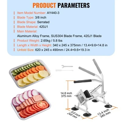 VEVOR Commercial Vegetable Slicer, 3/8 Inch Fruit Slicer, Stainless Steel And Aluminum Alloy Vegetable Cutter Slicer Machine, Manual Slicer 7 VEVOR Commercial Vegetable Slicer, 3/8 Inch Fruit Slicer, Stainless Steel And Aluminum Alloy Vegetable Cutter Slicer Machine, Manual Slicer - Image 7