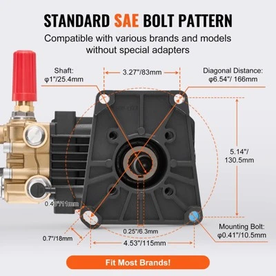 VEVOR Pressure Washer Pump, 1" Shaft Horizontal Triplex Plunger, 4300 PSI, 4.4GPM, Replacement Power Washer Pumps Kit With 5 Nozzles, Black 5 VEVOR Pressure Washer Pump, 1" Shaft Horizontal Triplex Plunger, 4300 PSI, 4.4GPM, Replacement Power Washer Pumps Kit With 5 Nozzles, Black - Image 5