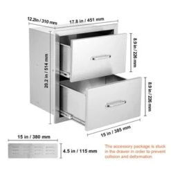 VEVOR Outdoor Kitchen Drawers 18W X 20.6H X 12.7D Inch, Flush Mount Double BBQ Drawers Stainless Steel With Handle, BBQ Island Drawers,Silver -Vevor GUEST 38fd994b 49a0 4f3a b7e1 58f51c038c9f