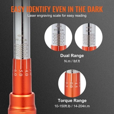 VEVOR Torque Wrench, 10-150ft.lb/14-204n.m 1/2-inch Drive Click Torque Wrench, Dual-Direction Adjustable Torque Wrench Set 4 VEVOR Torque Wrench, 10-150ft.lb/14-204n.m 1/2-inch Drive Click Torque Wrench, Dual-Direction Adjustable Torque Wrench Set - Image 4