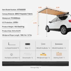 VEVOR Car Side Awning, Large 6.6' X 8.2' Shade Coverage Vehicle Awning, PU3000mm UV50+ Retractable Car Awning With Waterproof Storage Bag -Vevor GUEST 394aa8c6 e520 4593 913a 4afc9acb9d99