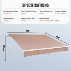 VEVOR Manual Retractable Awning, 12 X 10 Ft Outdoor Patio Awning Retractable Sun Shade, Water-Resistant Patio Door Window Awning Sunshade Shelter -Vevor GUEST 395a7ab5 de22 4a54 bcaf 9ea8b30d6987