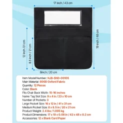 VEVOR Chair Pockets For Classroom, 12 Pack, 17 X 19 Inches Chairback Buddy Pocket With Name Tag, Back Of Chair Organizer, Black -Vevor GUEST 39ae18be 4501 452e ac4c b7fae162af1c