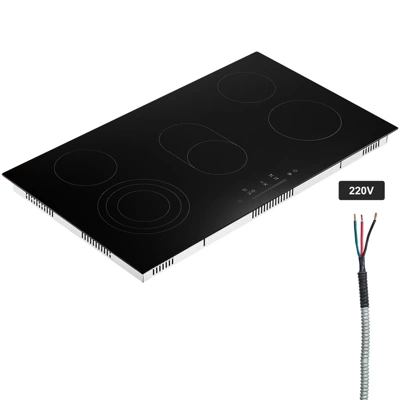 VEVOR Electric Cooktop, 36 Inch 5 Burners Built-in Electric Stove Top, 8600W Ceramic Top Radiant Cooktop With Glass Panel, Touch Control, Timer 8 VEVOR Electric Cooktop, 36 Inch 5 Burners Built-in Electric Stove Top, 8600W Ceramic Top Radiant Cooktop With Glass Panel, Touch Control, Timer - Image 8