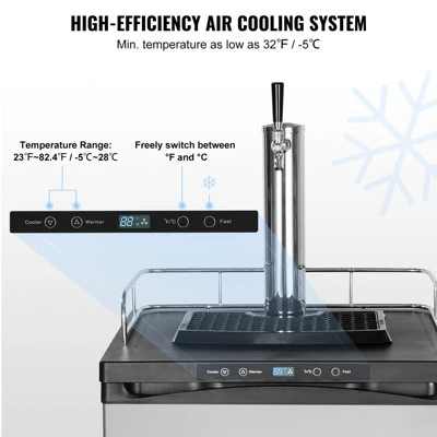 VEVOR Beer Kegerator, Single Tap Draft Beer Dispenser, Full Size Keg Refrigerator With Shelf, CO2 Tank(No Gas), Drip Tray & Rail, Silver 3 VEVOR Beer Kegerator, Single Tap Draft Beer Dispenser, Full Size Keg Refrigerator With Shelf, CO2 Tank(No Gas), Drip Tray & Rail, Silver - Image 3