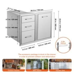 VEVOR Outdoor Kitchen Door Drawer Combo 29.5" W X 22.6" H X 21.7''D, Access Door/Triple Drawers With Propane Drawer, Silver -Vevor GUEST 3a625eef 2d27 4748 b3b8 cb88f787f0b1