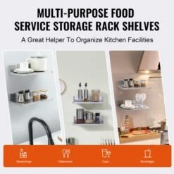 VEVOR 8.6" X 16" Stainless Steel Shelf, Wall Mounted Floating Shelving With Backsplash, 44 Lbs Load Capacity Commercial Shelves -Vevor GUEST 3a76dde8 2363 4981 8ed0 fa6e40b38a2c