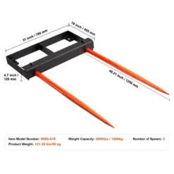 VEVOR 49" Hay Spear, 3000lbs Loading Capacity, Skid Steer Loader Tractor Bucket Attachment With 2pcs 17.5" Stabilizer Spears And 60" Chain, Black 13 VEVOR 49" Hay Spear, 3000lbs Loading Capacity, Skid Steer Loader Tractor Bucket Attachment With 2pcs 17.5" Stabilizer Spears And 60" Chain, Black -Vevor GUEST 3aac391a 1571 4eb9 bc4f df932a008059