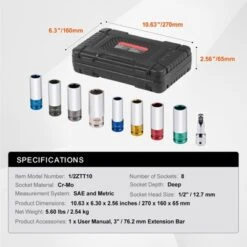 VEVOR Lug Nut Impact Socket Set, 1/2 Inch Drive Metric And SAE 6-Point Deep Socket Set, 8 Total Lug Nut Sizes, CR-MO Steel Wheel Socket Set Black -Vevor GUEST 3acc7d23 0cff 4288 be3d e256415b099f