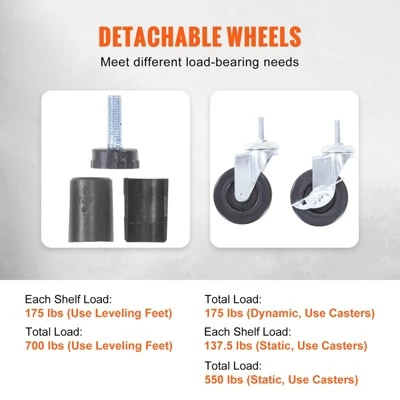 VEVOR Storage Shelving Unit With Wheels, 4-Tier Adjustable, 700 Lbs Capacity, Heavy Duty Garage Shelves Metal Organizer Wire Rack, Black 5 VEVOR Storage Shelving Unit With Wheels, 4-Tier Adjustable, 700 Lbs Capacity, Heavy Duty Garage Shelves Metal Organizer Wire Rack, Black - Image 5