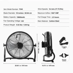 VEVOR Cordless Fan 16 In, Portable Quiet Personal Fan For Home Or Office, 360 Degree Manual Pivoting Head, Stepless Speed Regulation High Velocity -Vevor GUEST 3aff4707 6790 491c 873c e27713e4785c