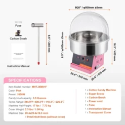 VEVOR Electric Cotton Candy Machine, 1000W Candy Floss Maker, Commercial Cotton Candy Machine With Cover, Stainless Steel Bowl, And Sugar Scoop(Pink) -Vevor GUEST 3b27ee51 77b9 42b5 b158 7bab25a32a02
