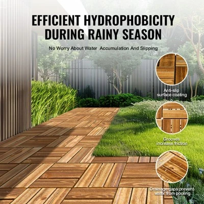 VEVOR Interlocking Deck Tiles Solid Wood, 27 Pack,12"x12" Waterproof Camphor Pine Wood Flooring All Weather Use, Patio Floor Decking Covering Tiles 4 VEVOR Interlocking Deck Tiles Solid Wood, 27 Pack,12"x12" Waterproof Camphor Pine Wood Flooring All Weather Use, Patio Floor Decking Covering Tiles - Image 4