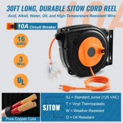 VEVOR Retractable Extension Cord Reel, 30 FT, Heavy Duty 16AWG/3C SJTOW Power Cord, With Lighted Triple Tap Outlet 10 Amp Circuit Breaker, Orange -Vevor GUEST 3ba0b82d 8216 444b 84f3 3ef741b8cfa5